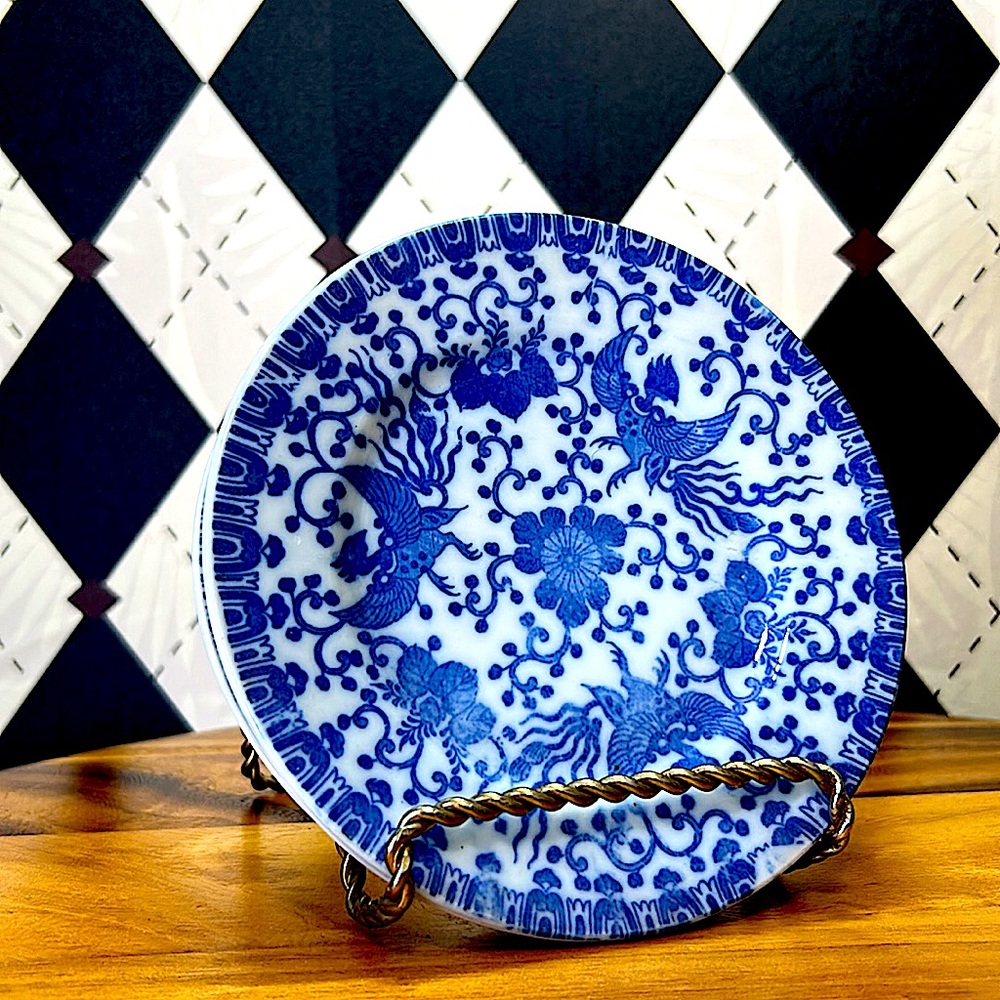 Vintage Noritake Japan Phoenix Saucer Plates Blue & White Porcelain| Set/4| 6” - Picture 4 of 6